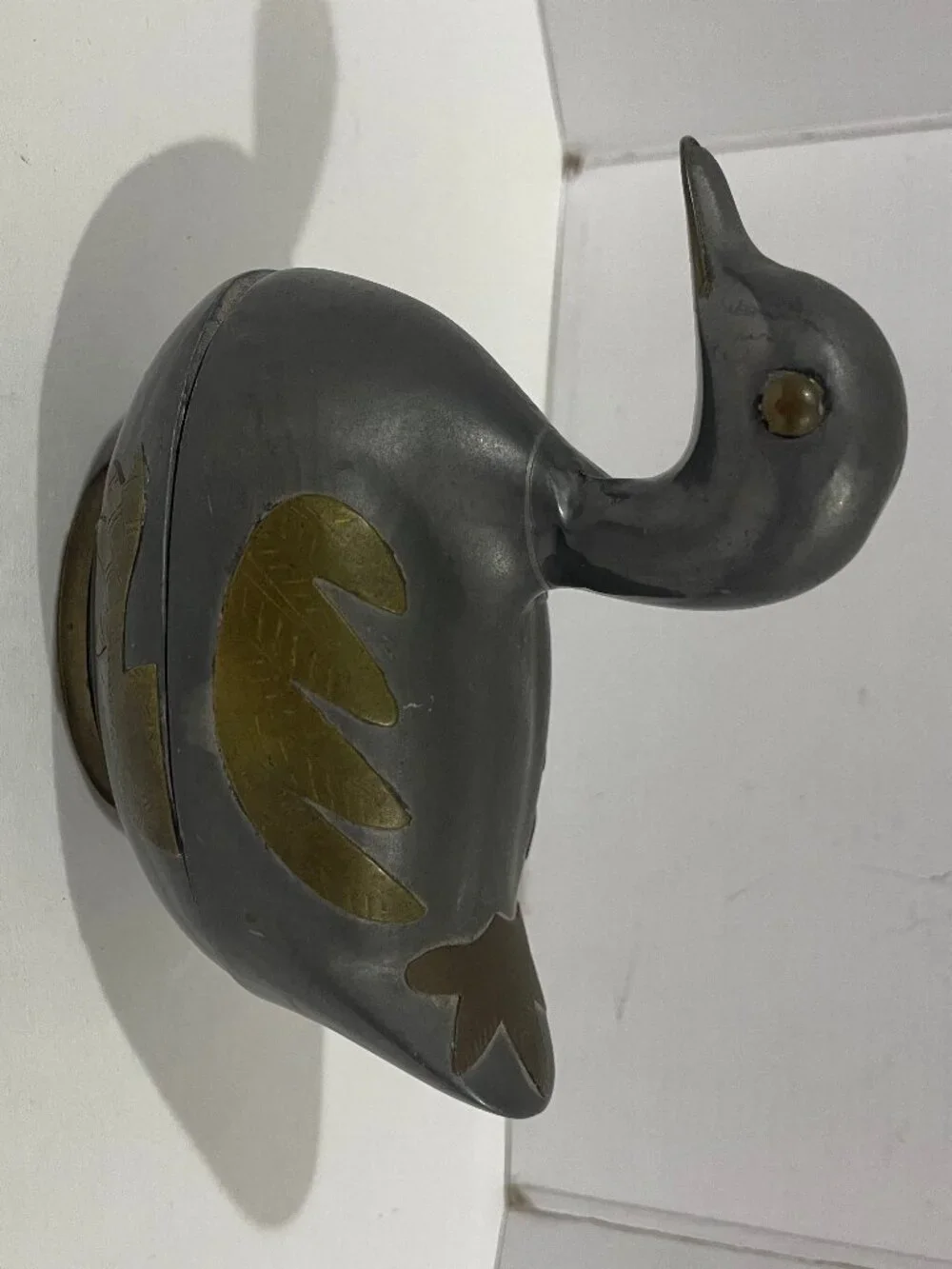 Vtg 1960s Duck Trinket Box Mid Century Modern MCM Pewter Brass Metal Hong Kong